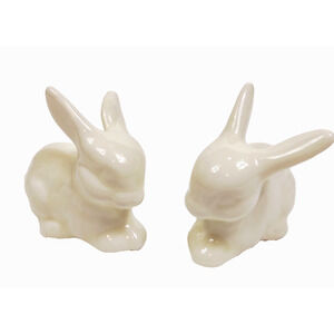 Pair Vintage Small White Porcelain Rabbit Figurines Decor 2.5 in Set of 2